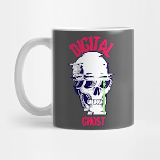 Digital Ghost Skull Glitch Cyberpunk Mug